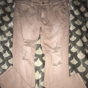 super skinny light pink jeans with rips